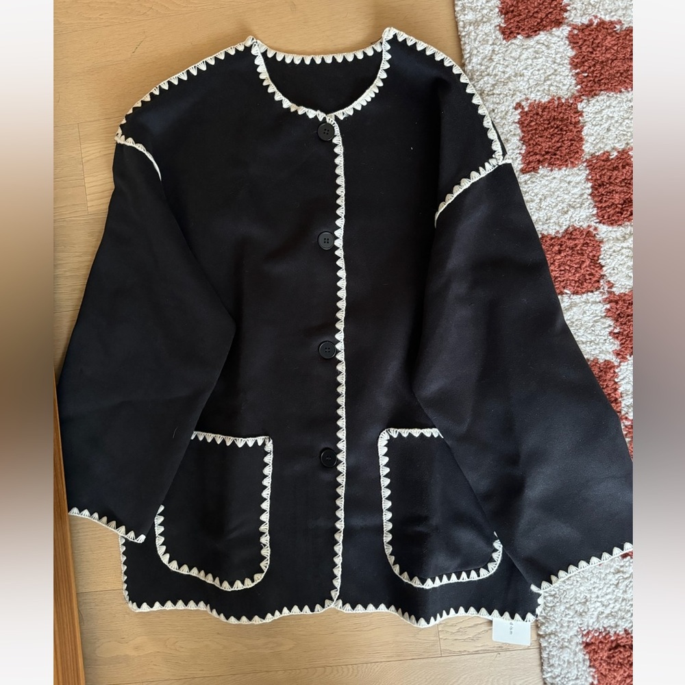 NWT Commense Contrast Trim Jacket With Matching Scarf - Picture 4 of 9